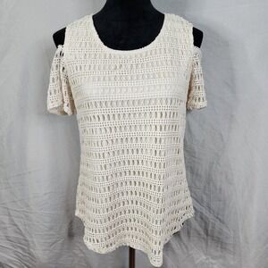 PERSEPTION CONCEPT Size Small Cold Shoulder Crochet Lined Short Sleeve Blouse